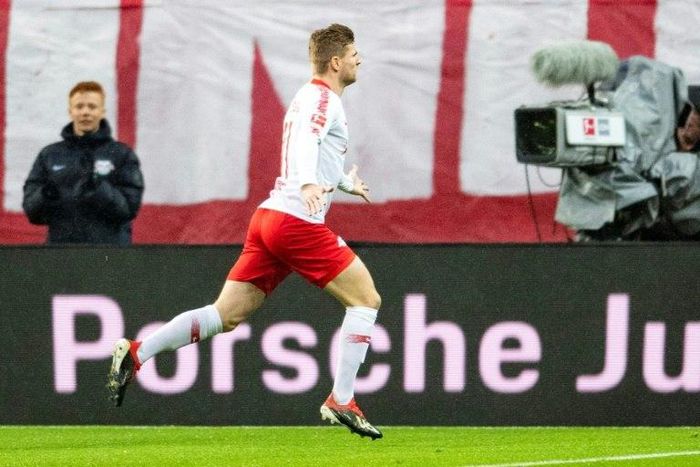 RB Leipzig forward Timo Werner celebrates after scoring both goals in Sunday's 2-0 win over Borussia Moenchengladbach which lifted his team to third in the Bundesliga table.