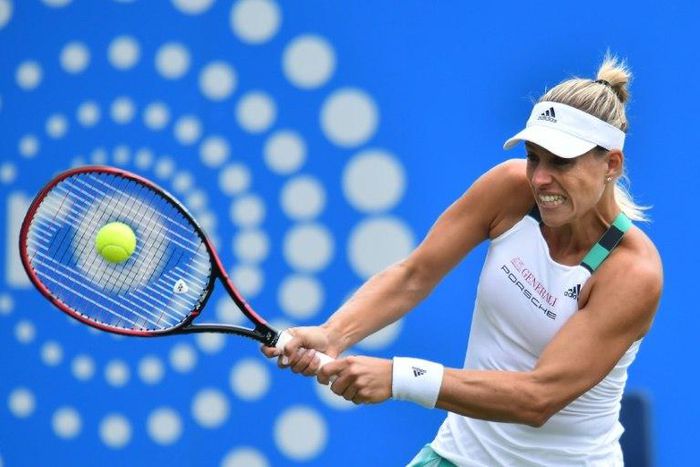 Germany's Angelique Kerber plays a shot against Spain's Lara Arruabarrena during their women's singles third round tennis match at the ATP Aegon International tennis tournament in Eastbourne, southern England, on June 29, 2017
