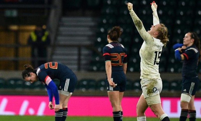 England's full-back Danielle Waterman (2nd R), pictured in February 2017, has been unable to recover in time for the World Cup final