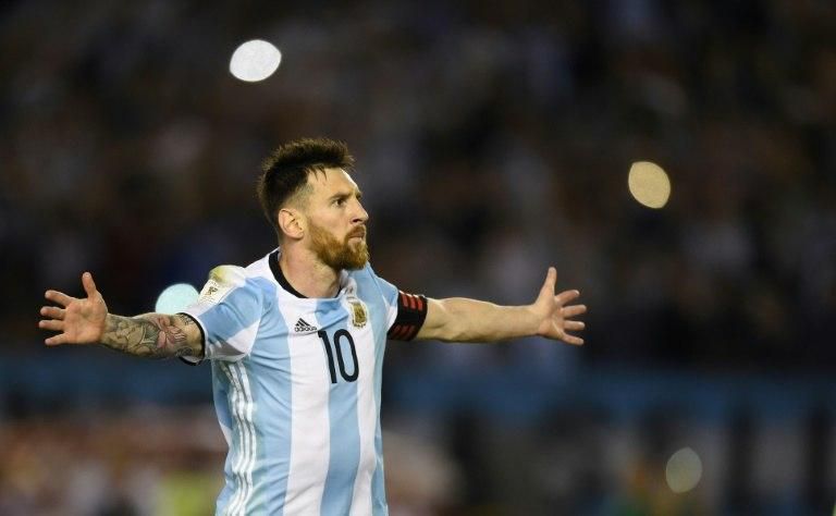Argentina's Lionel Messi celebrates a goal against Chile in a World Cup qualifier in Buenos Aires on March 23, 2017