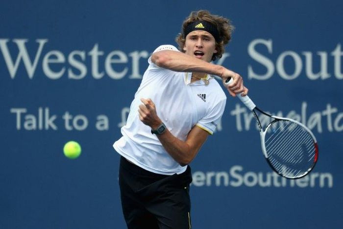Alexander Zverev of Germany returns a shot to Frances Tiafoe during Day 5 of the Western & Southern Open at the Linder Family Tennis Center on August 16, 2017 in Mason, Ohio