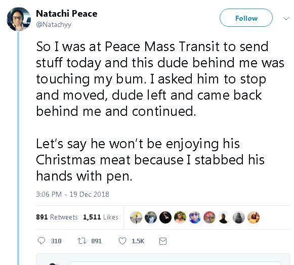 Lady stabs stranger for constantly pressing her butt in public