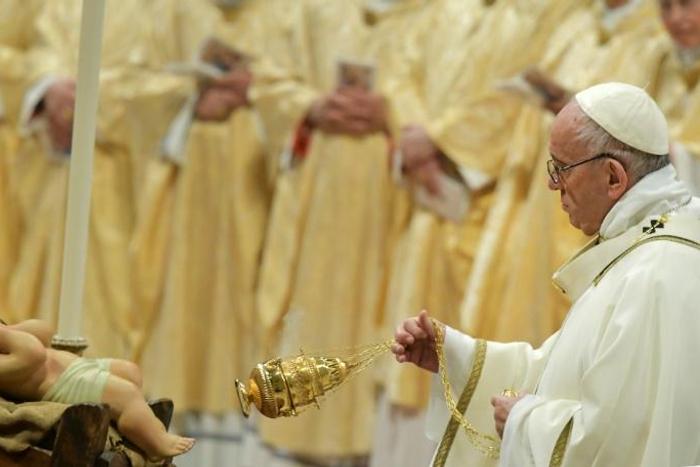 Pope Francis celebrates a mass at St Peter's basilica in the Vatican