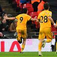 Wolves celebrate Raul Jimenez's goal against Tottenham at Wembley