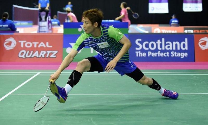 South Korea's Son Wan Ho returns against Finland's Kalle Koljonen on August 21, 2017
