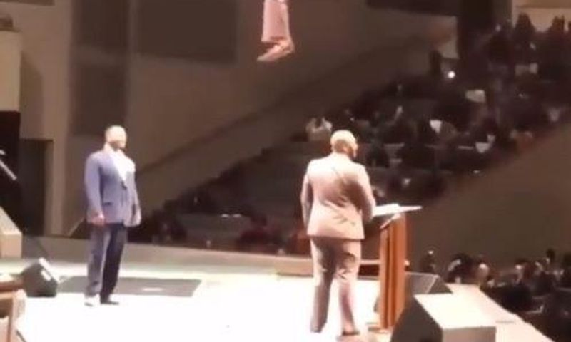 Video shows pastor preaching to church members from the sky