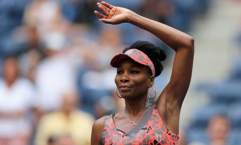 Venus Williams of the US acknowledges the crowd after defeating Viktoria Kuzmova in their US Open first round match, at the USTA Billie Jean King National Tennis Center in New York, on August 28, 2017