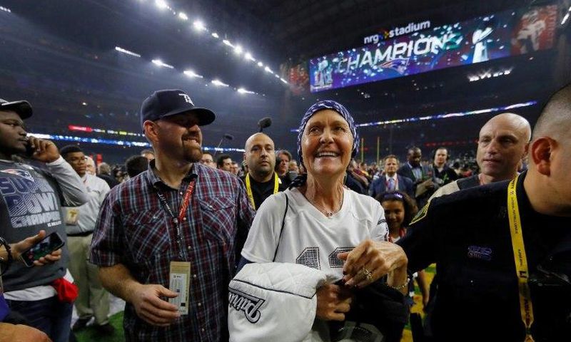 Galynn Brady, mother of Tom Brady of the New England Patriots, celebrates after the Patriots won Super Bowl 51 in February 2017 in Houston, Texas