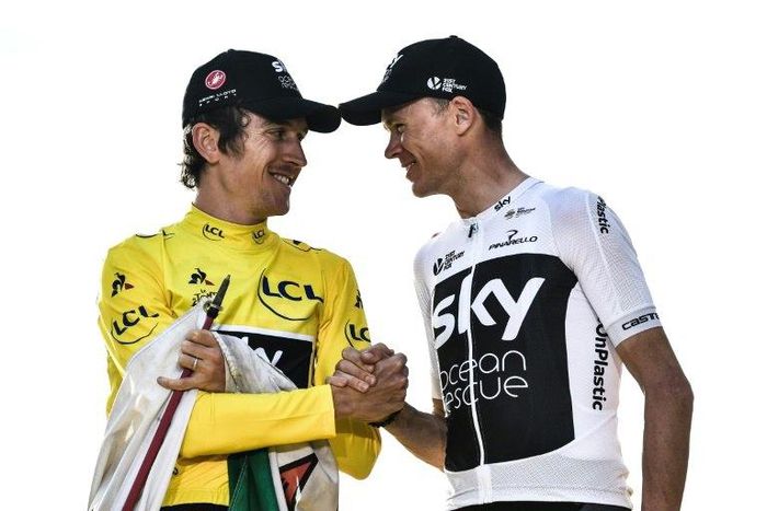 Geraint Thomas and Chris Froome have worn a yellow version of the Sky jersey after the finish of the past five Tours de France