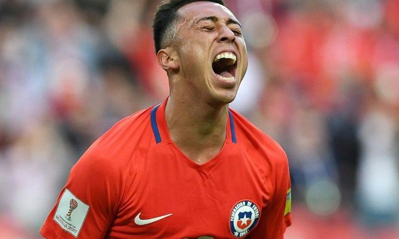 Chile's forward Martin Rodriguez celebrates after scoring a goal during the 2017 Confederations Cup group B football match against Australia at the Spartak Stadium in Moscow on June 25, 2017