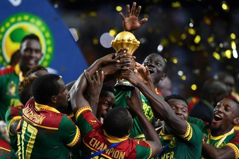 Cameroon celebrating their fifth Africa Cup of Nations title in 2017