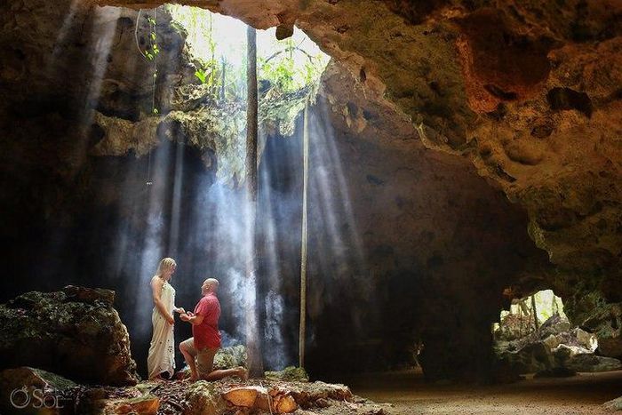 The view of this cave proposal photo is divine