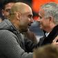 Pep Guardiola's Manchester City are outspending Manchester United, managed by Jose Mourinho (right)