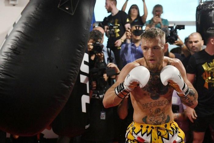 UFC lightweight champion Conor McGregor holds a media workout in Las Vegas, ahead of his fight against Floyd Mayweather Jr. on August 26