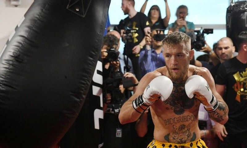 UFC lightweight champion Conor McGregor holds a media workout in Las Vegas, ahead of his fight against Floyd Mayweather Jr. on August 26