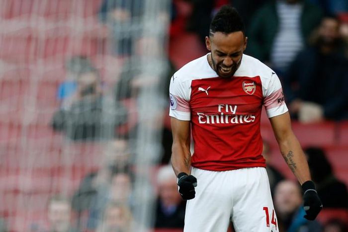 Arsenal forward Pierre-Emerick Aubameyang celebrates his goal against Burnley