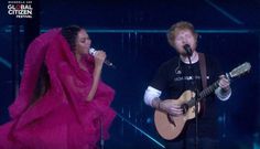 Social media reacts to Beyoncé & Ed Sheeran's contrasting outfits at Global Citizens Concert
