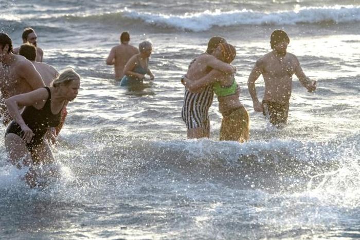 Chilly waters await bathers in Ystad, southern Sweden