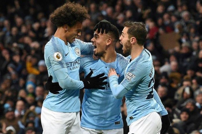 Manchester City's Gabriel Jesus (centre) scored his first Premier League goals for four months in a 3-1 win over Everton