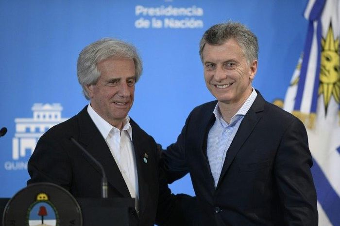 Uruguay and Argentina will officially launch their joint bid for the 2030 football World Cup next week at a ceremony involving the countries' two leaders, Uruguay's President Tabare Vazquez (L) and Argentina's counterpart Mauricio Macri
