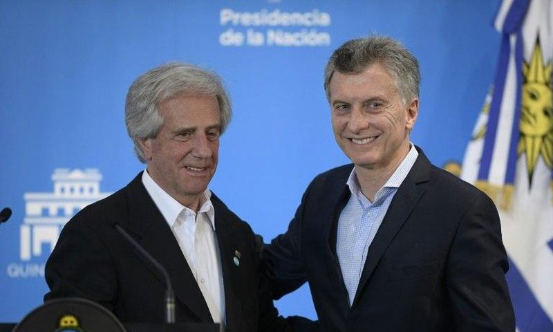 Uruguay and Argentina will officially launch their joint bid for the 2030 football World Cup next week at a ceremony involving the countries' two leaders, Uruguay's President Tabare Vazquez (L) and Argentina's counterpart Mauricio Macri