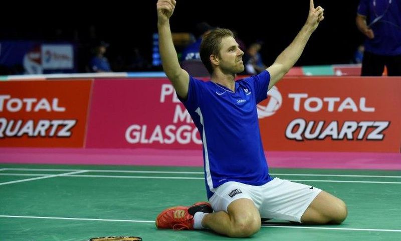 France's Brice Leverdez celebrates his victory over Malaysia's Lee Chong Wei on August 22, 2017