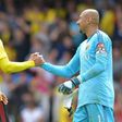 Watford's Uruguayan defender Miguel Britos (L) bundled the ball home deep in stoppage time after Simon Mignolet had pushed Richarlison's shot against the bar