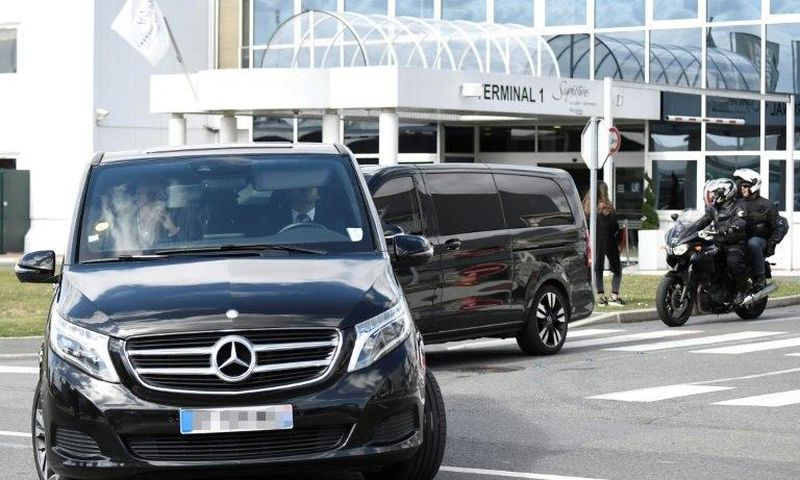 A motorcade of vehicles, one of which is understood to be carrying Neymar, leaves a terminal at Le Bourget airport, north of Paris, on August 4, 2017