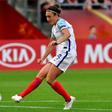 England's forward Jodie Taylor kicks the ball to open the scoring during the UEFA Women's Euro 2017 football tournament match against Scotland July 19, 2017