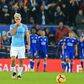 Manchester City's Sergio Aguero shows the strain of his side's shock loss at Leicester