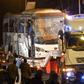 This picture taken on December 28, 2018 shows a tourist bus which was hit by a deadly bombing being towed away from the scene in Giza province south of the Egyptian capital Cairo