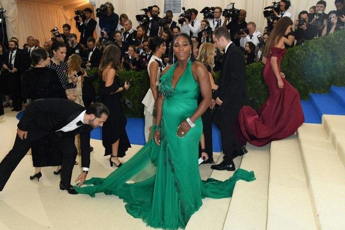 Serena Williams, shown here at the Costume Institute Benefit in New York on May 1, is using her voice to plead for equal pay for black women