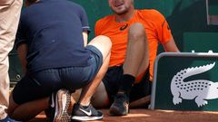 Belgium's David Goffin quit his third round match at the French Open after suffering a freak ankle injury when he got caught up in the court covers