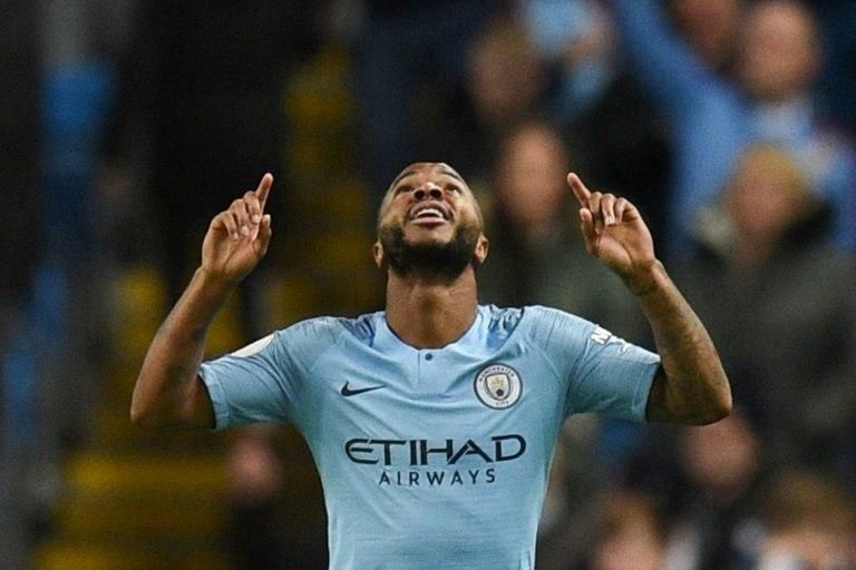 Raheem Sterling celebrates his goal against Bournemouth