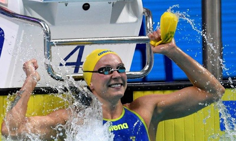 Sweden's Sarah Sjostrom reacts after winning the women's 50m freestyle on July 30, 2017