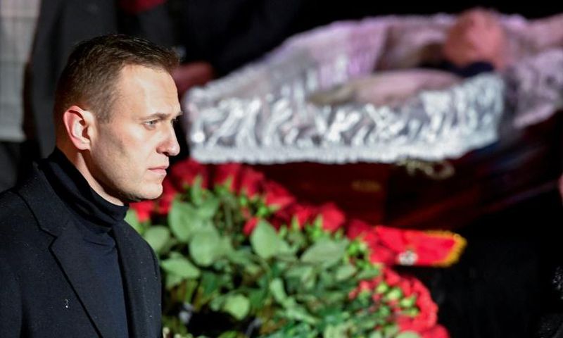 Russian opposition leader Alexei Navalny pays his last respects to human rights icon Lyudmila Alexeyeva, a Soviet-era dissident who died at the age of 91