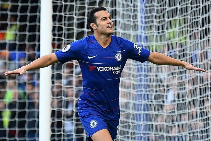 Chelsea's Pedro celebrates after scoring against Fulham at Stamford Bridge