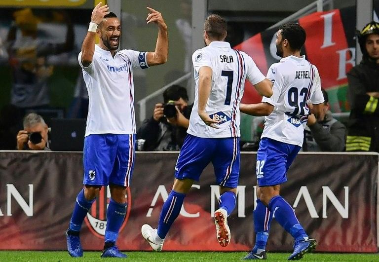 Sampdoria's Fabio Quagliarella (L) has scored in five consecutive games
