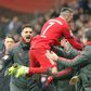 French midfielder Franck Ribery celebrates with the Bayern Munich bench