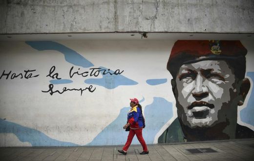 A mural of Hugo Chavez, the patron saint of Venezuela's socialists, who became president in 1999 and died of cancer in 2013 while in office