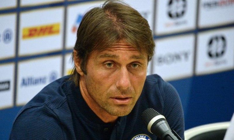 Chelsea coach Antonio Conte attends a pre-match press conference in Singapore on July 24, 2017, ahead of the International Champions Cup football match between Bayern Munich and Chelsea on July 25