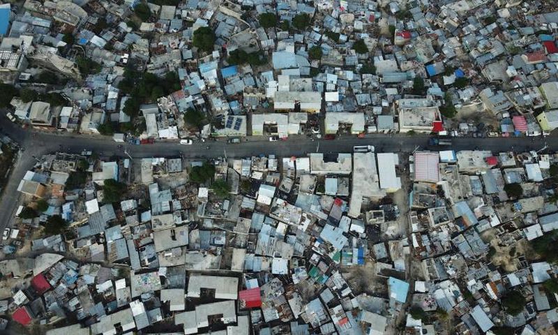 An aerial view of the houses in the neighborhood of Fort National in Port-au-Prince show how they are piled on top of one another -- one indication of the city's endemic poverty