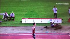 Blessing Okagbure loses wig at Oslo Diamond League long jump event.