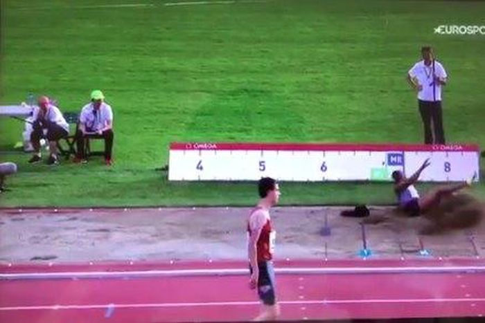 Blessing Okagbure loses wig at Oslo Diamond League long jump event.