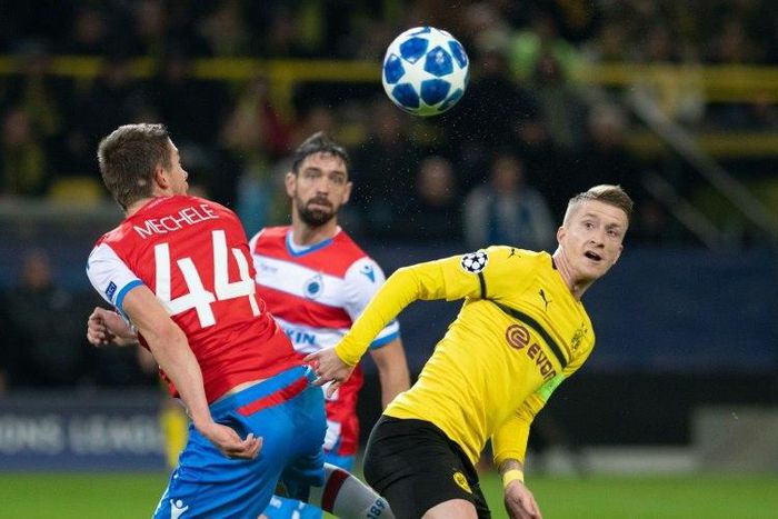 Borussia Dortmund captain Marco Reus (R) was outstanding on Wednesday, but the Germany forward could not break the deadlock in the Bundesliga leaders' goalless draw at home to Brugge which was enough to reach the last 16 of the Champions League.