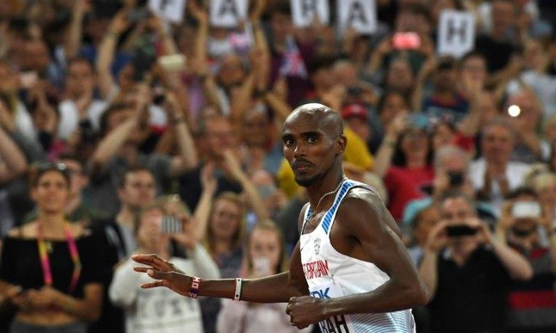 Britain's Mo Farah pictured after finishing second to take silver in the final of the men's 5000m at the 2017 IAAF World Championships at the London Stadium in London on August 12, 2017
