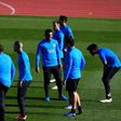 Carlos Tevez with his Boca Juniors teammates at a training session at the Spanish Football Federation (RFEF) headquarters in Las Rozas, Madrid