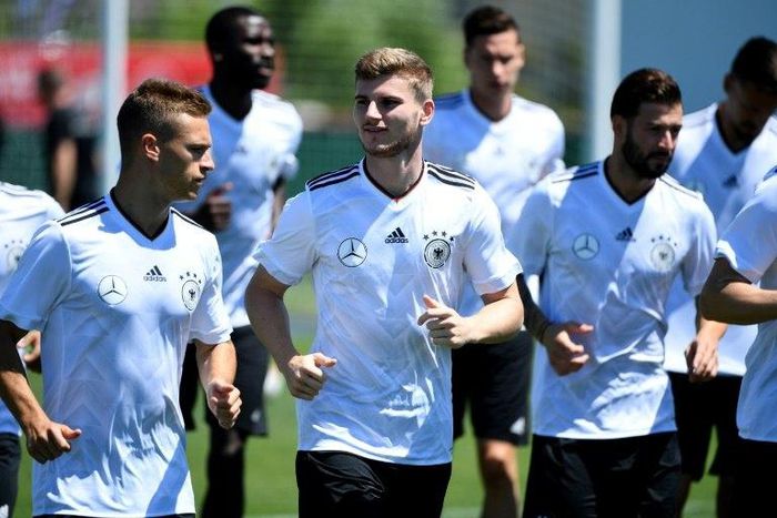 Timo Werner (C) participates in a Germany training session on the eve of their 2017 Confederation Cup match against Australia in Sochi
