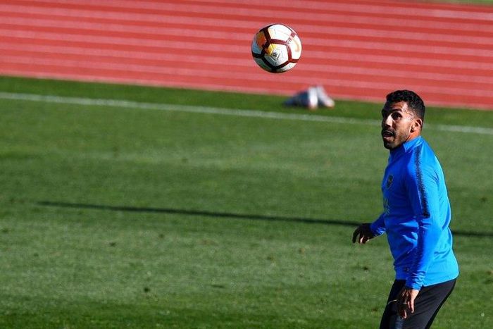 Boca Juniors striker Carlos Tevez training at the Spanish Football Federation (RFEF) headquarters in Las Rozas, Madrid ahead of Sunday's Libertadores Cup final against River Plate.