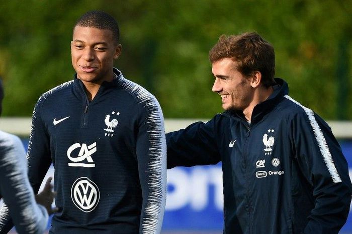 A little boy born in the central French town of Brive was bestowed with first names honouring Antoine Griezmann (R, pictured October 2018) and Kylian Mbappe, a decision which authorities flagged